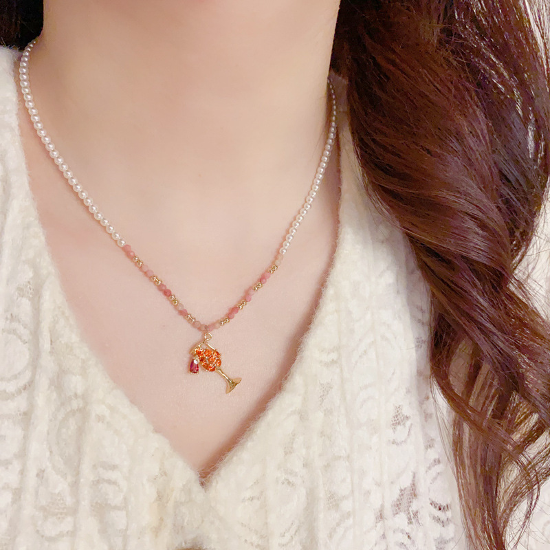 韩版气质时尚温柔百搭玻璃珠满钻酒杯吊坠项链个性小众设计感颈链