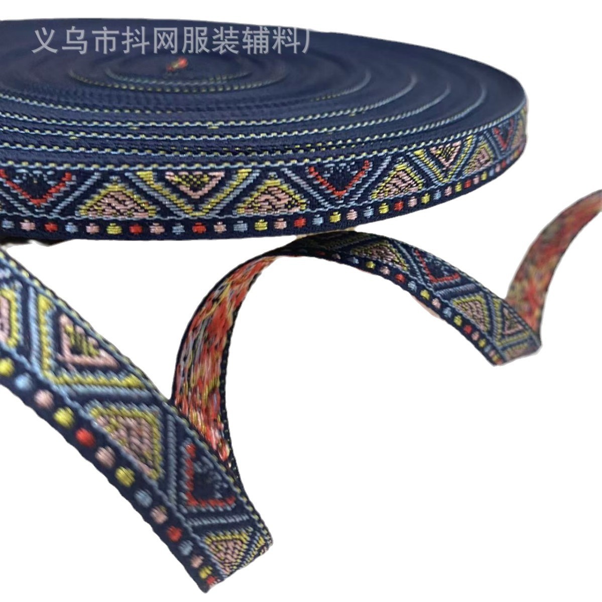 Wholesale of 1.0-1.4cm ethnic-style jacquard embroidery webbing, bow hair accessory packaging tape, performance costume accessories Item Picture