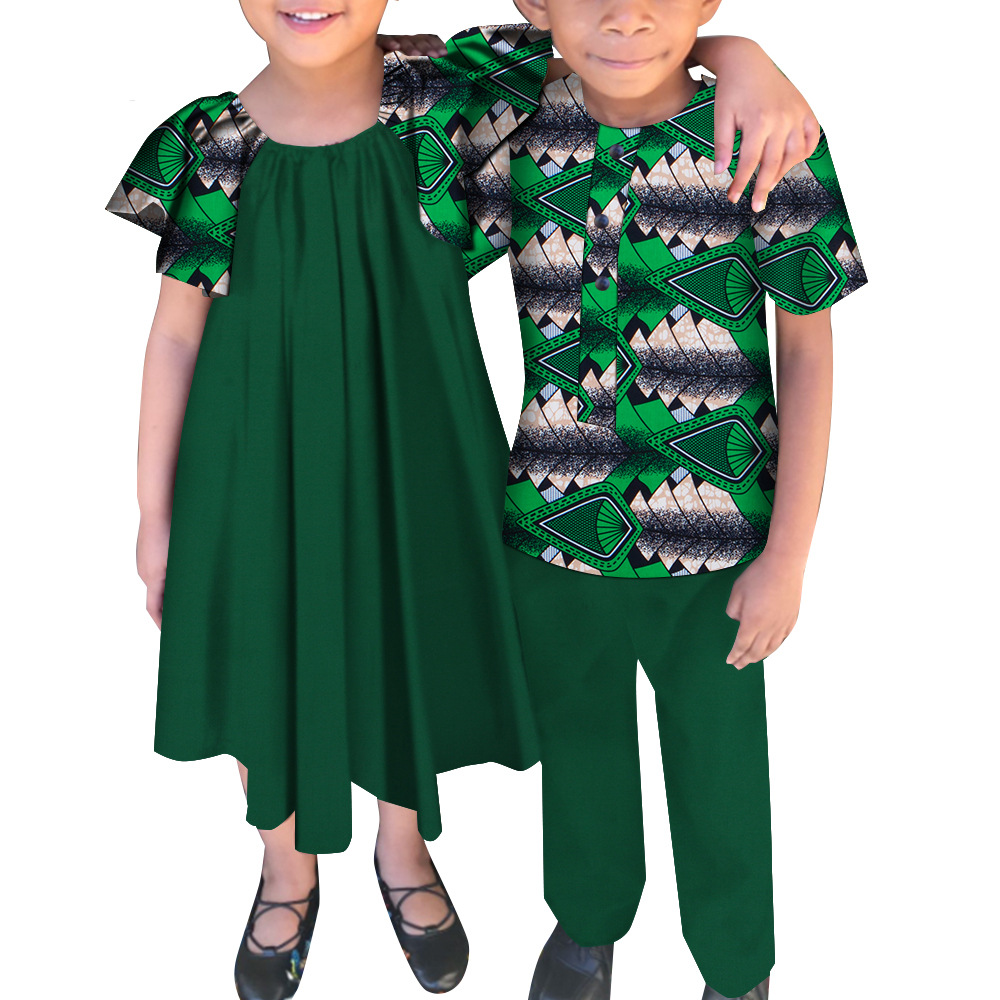 儿童服装 蓝紫图案童装 男孩女孩连衣裙套装春夏款白底实物图