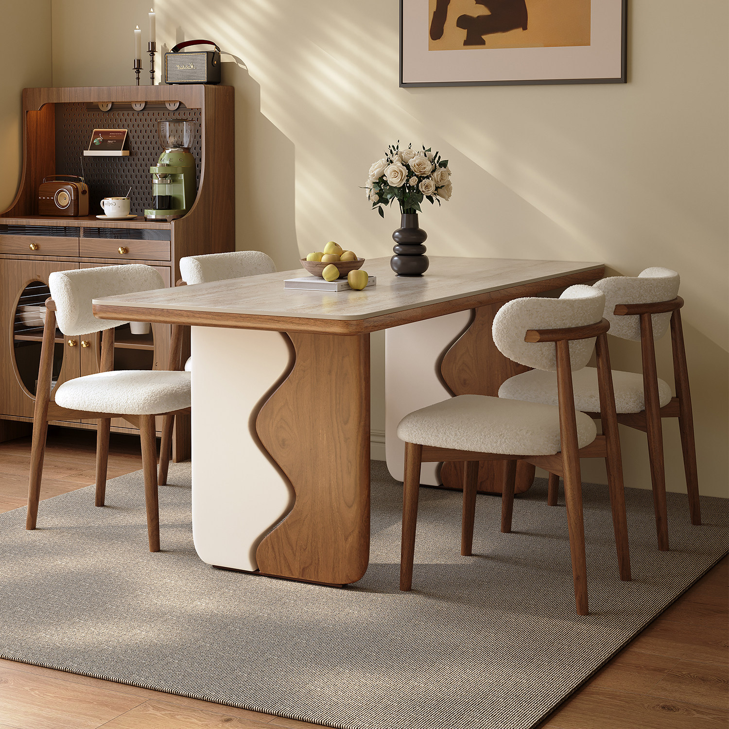 Star Factory wholesale tables, small apartment long dining tables, cream home rectangular dining tables, French ancient style retro solid wood dining tables