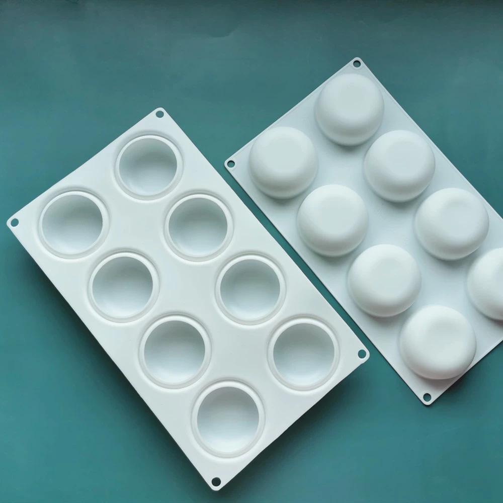 现货硅胶烘培工具8连扁圆慕斯磨具立体石膏模具圆形蛋糕装饰烘焙产品图