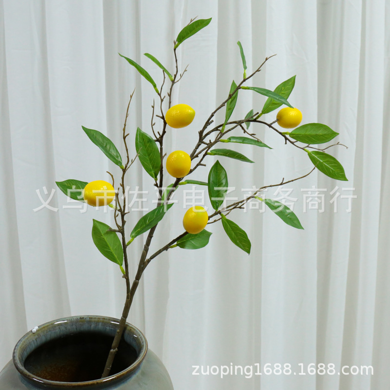 Artificial yellow lemon fruit branches, artificial lemon photo props and ornaments, artificial fruits, home decoration, artificial tree accessories Specification image