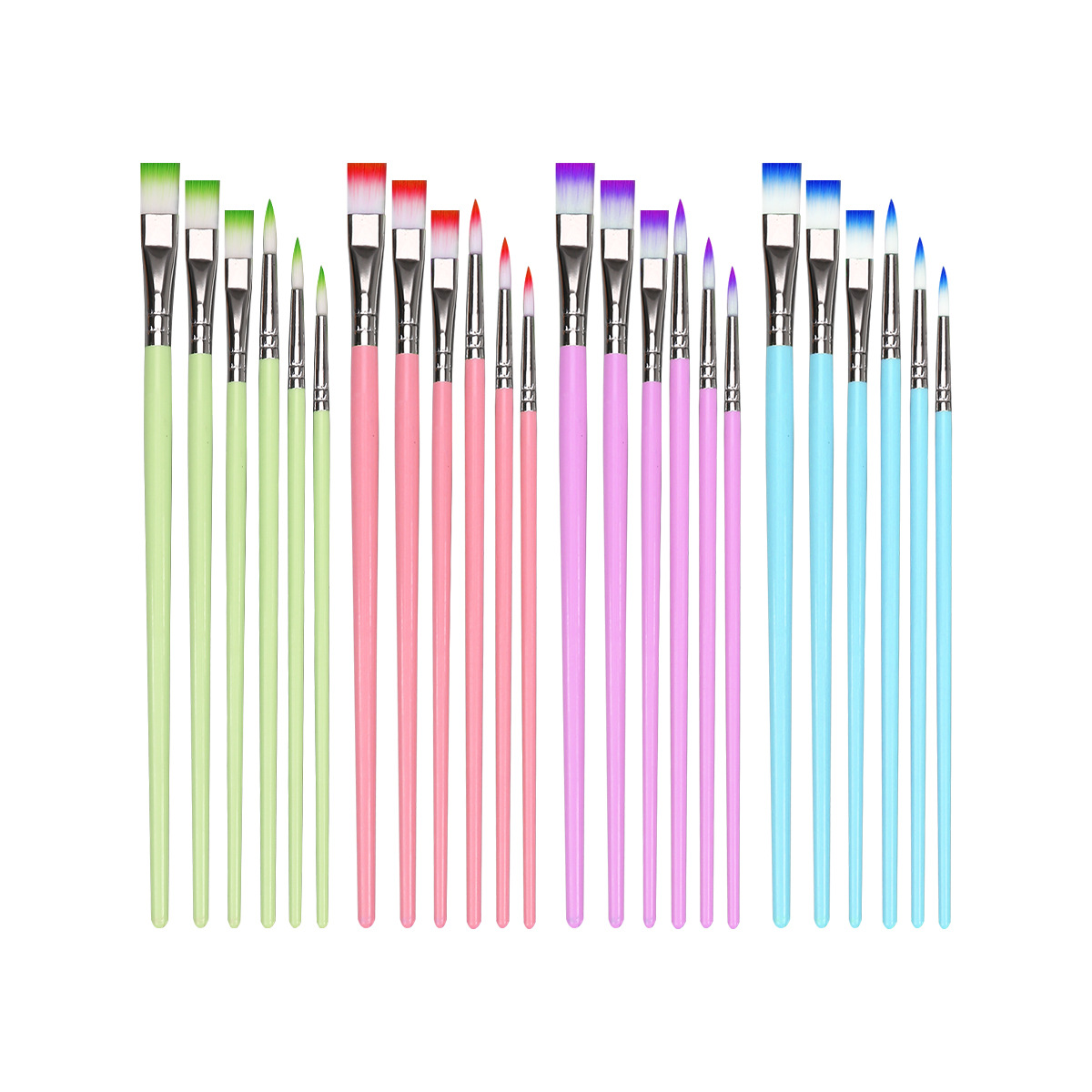 Cross-border nylon wool macaron color series brush set of 6 colored plastic painting brushes, special brushes for art Item Picture