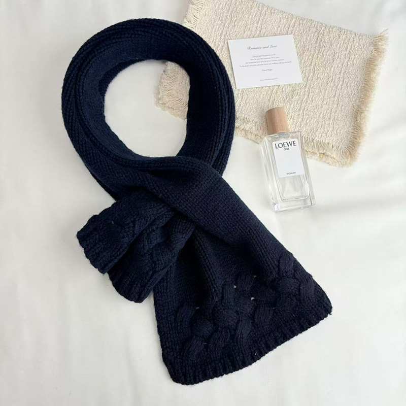 Winter new style hollowed-out cashmere knitted cashmere scarf, women's long cashmere scarf, solid color small shawl for warmth