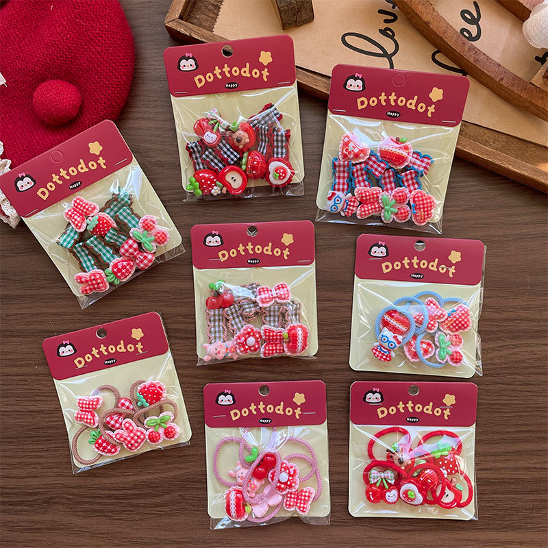 Versión coreana nuevo oso fruta niños horquilla sen atado chica dulce franja lateral croqueta accesorios para el pelo horquilla
