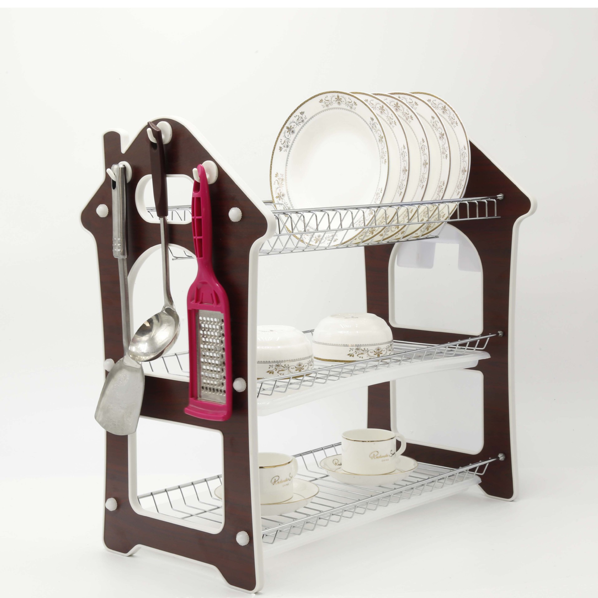 Novel home kitchenware room type: Three-story draining storage rack, dish rack, utensils, sink, draining dishes and bowls Application Scenario