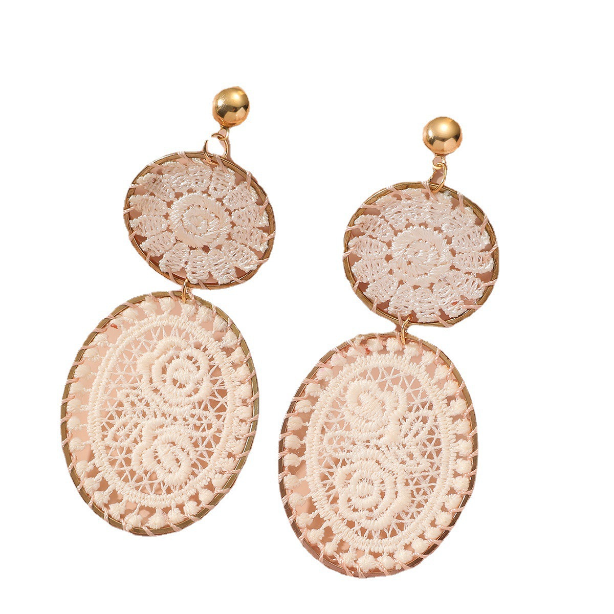 The new fashionable and exaggerated earrings exude a feminine charm and a sense of sophistication. They are woven and hollowed-out retro earrings Item Picture