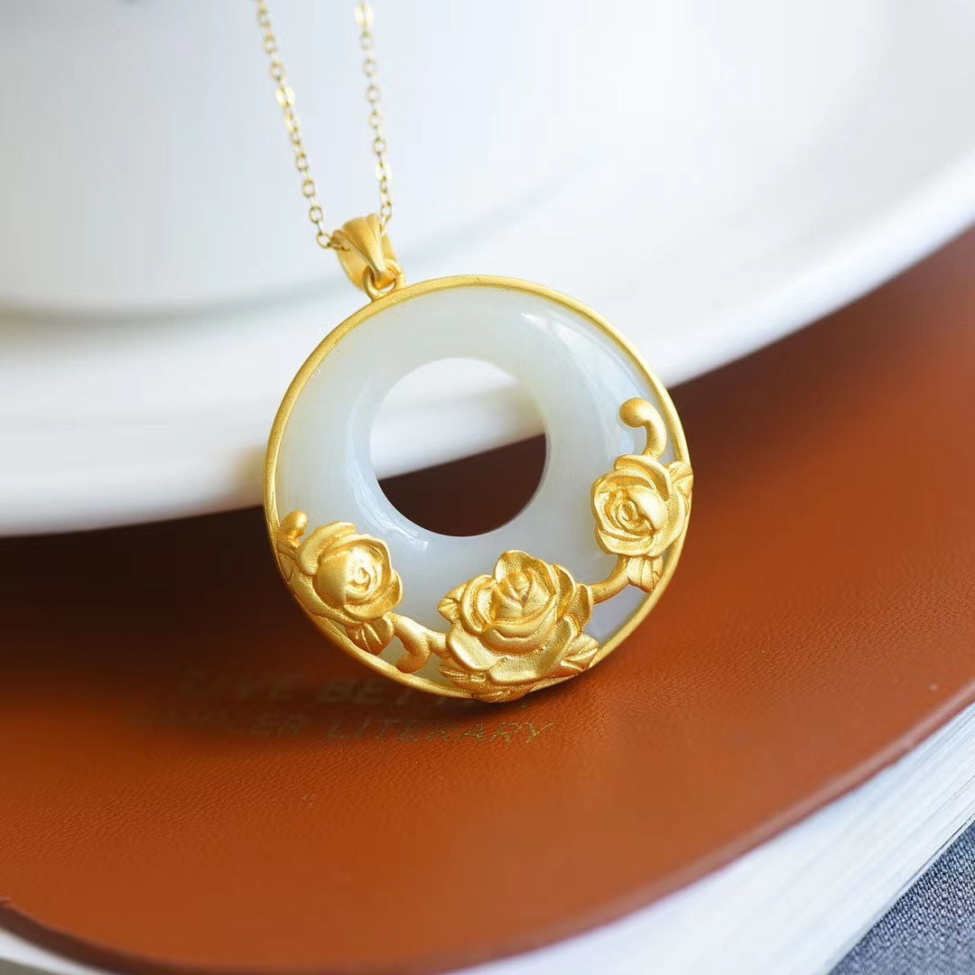 Natural Hetian white jade lotus peace pendant for women, S925 sterling silver, a trendy and simple silver jewelry necklace details Picture