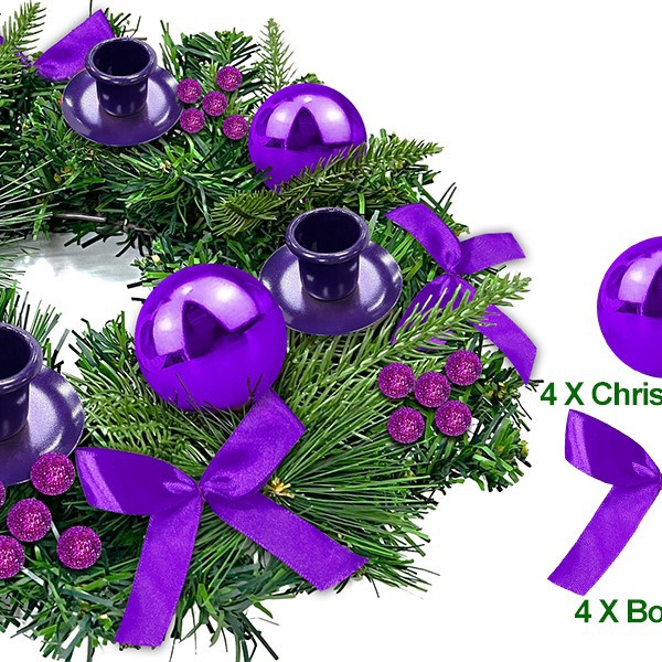 Advent wreaths and purple ribbon Advent candlesticks are central decorations for Christmas Advent, suitable for family churches details Picture