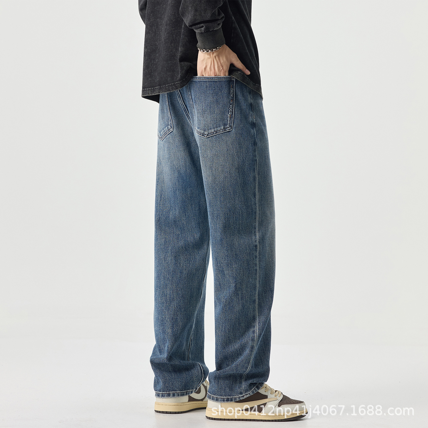 Blue four-sided stretch straight-leg jeans for men Spring/Autumn 2026 new style American loose wide-leg men's pants Specification image
