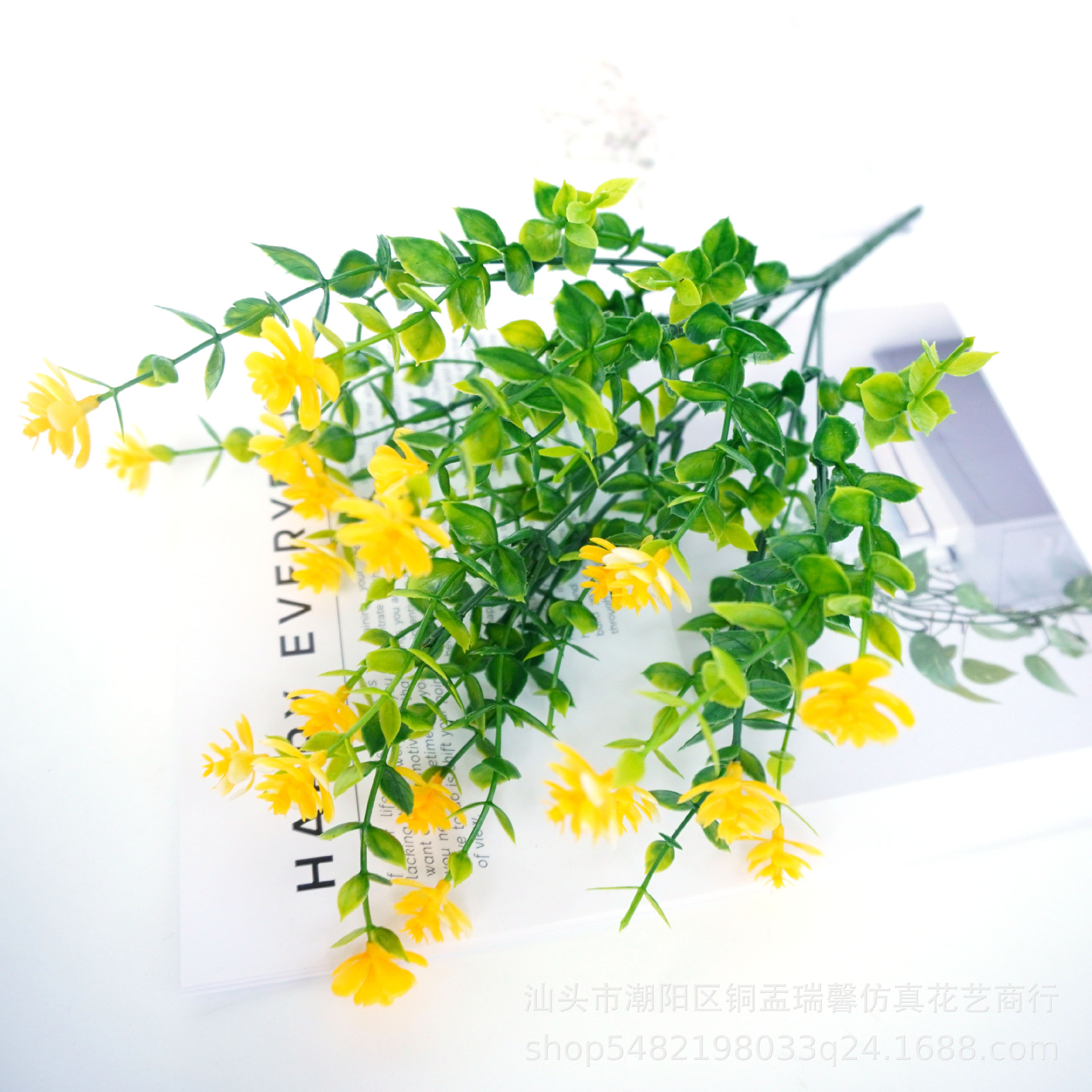 跨境仿真假花尤加利茶花仿真玫瑰花绿色植物花束塑料花植物墙装饰