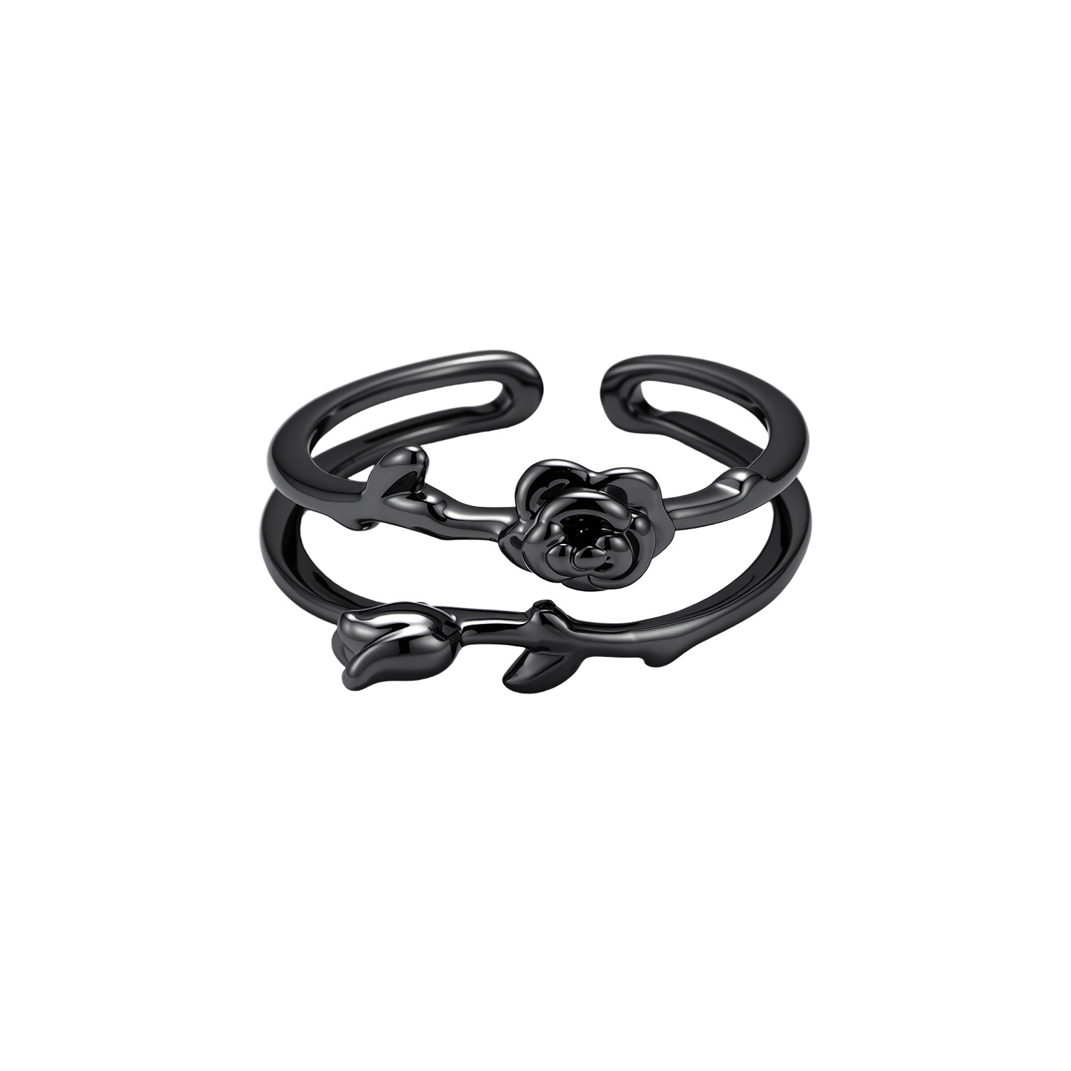 Rose flower double-layer open ring, a high-end, fashionable and individual open index finger ring, sweet and cool, spicy girl style ring Item Picture