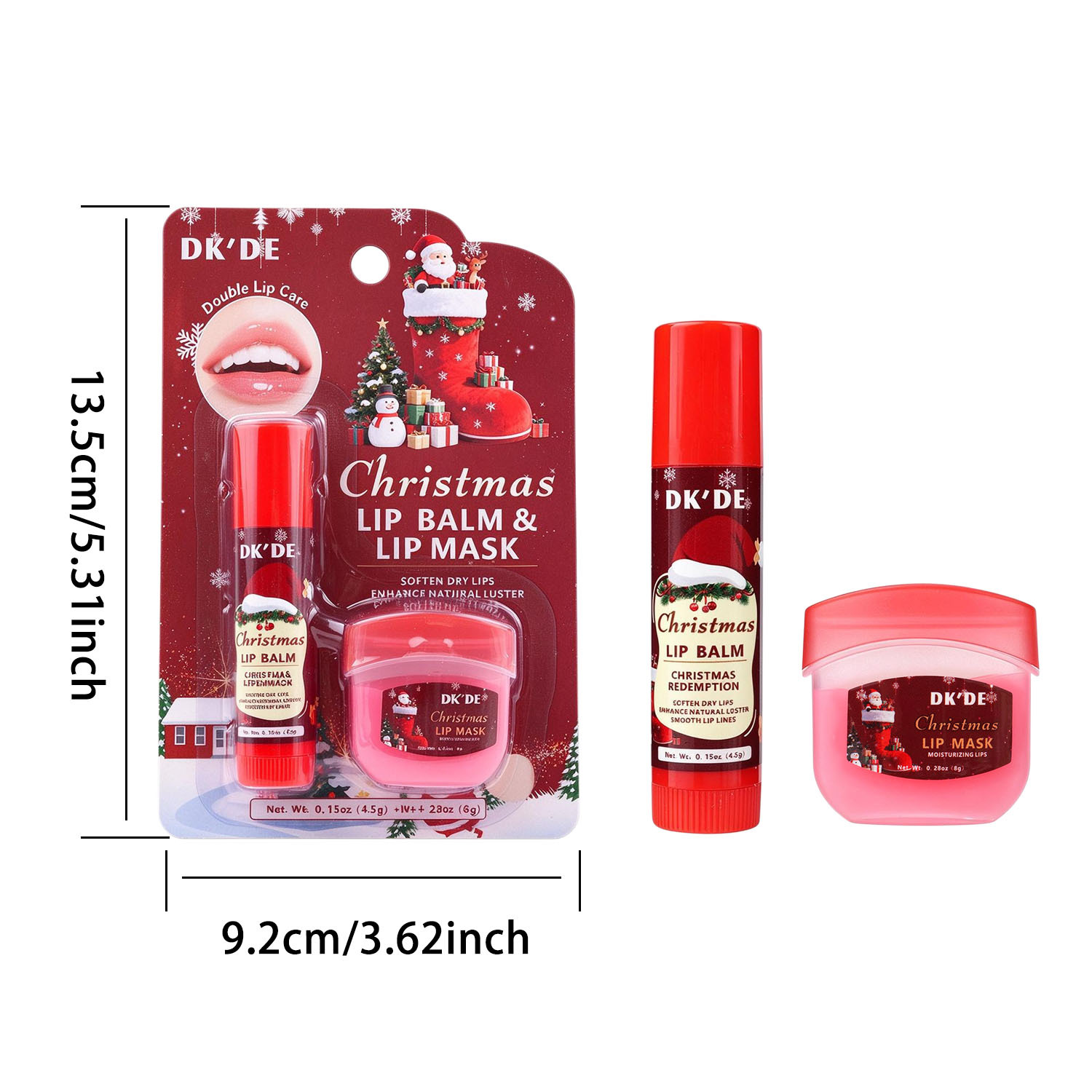 【 Cross-border Exclusive 】DKDE+ 3-color Christmas Lip Mask + Lipstick Set: Soft, firm, hydrating, Protective and anti-cracking Item Picture