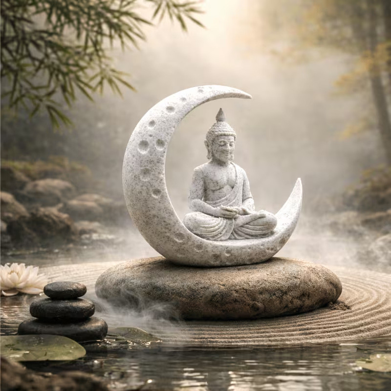 Crescent-shaped sitting Buddha ornaments, yoga studio tea room bookshelves, meditation Buddha statue handicrafts, yoga studio decorative ornaments Specification image