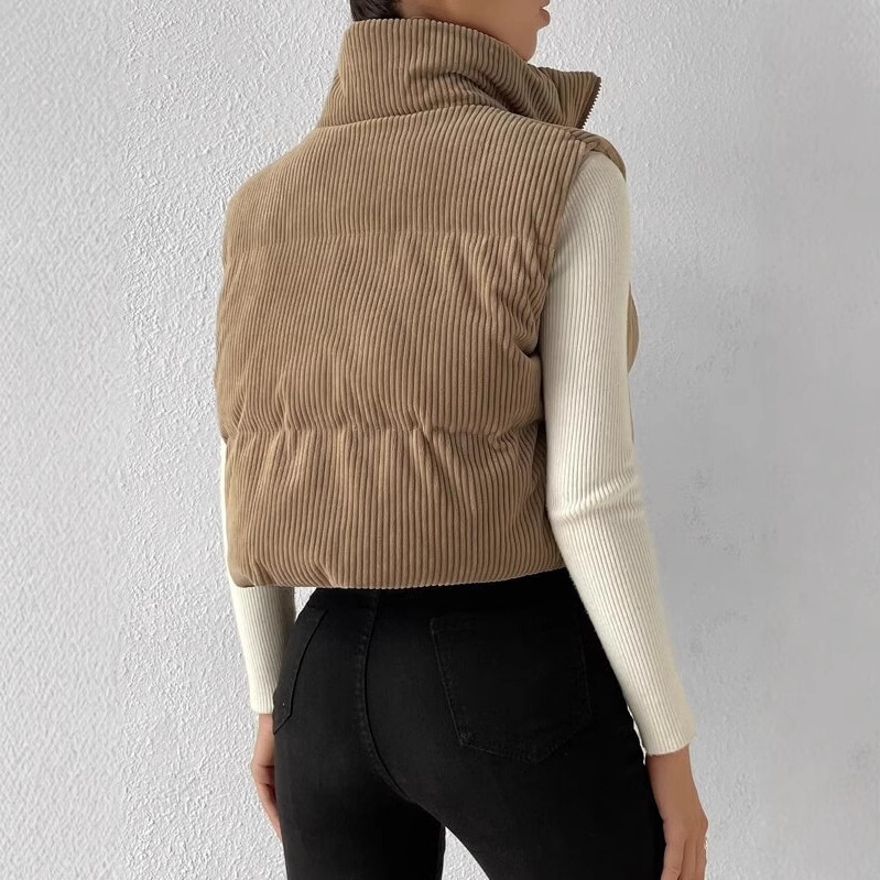 European and American autumn and winter zipper vest women's corduroy short outerwear autumn and winter new autumn and winter new retro vest women's thickened cotton-padded jacket Application Scenario