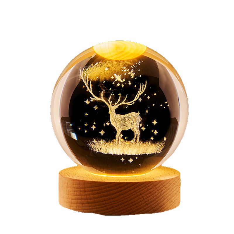 Crystal ball night light, ins creative gift, desk lamp, wooden ornament, Valentine's Day and Christmas gift for friends Item Picture