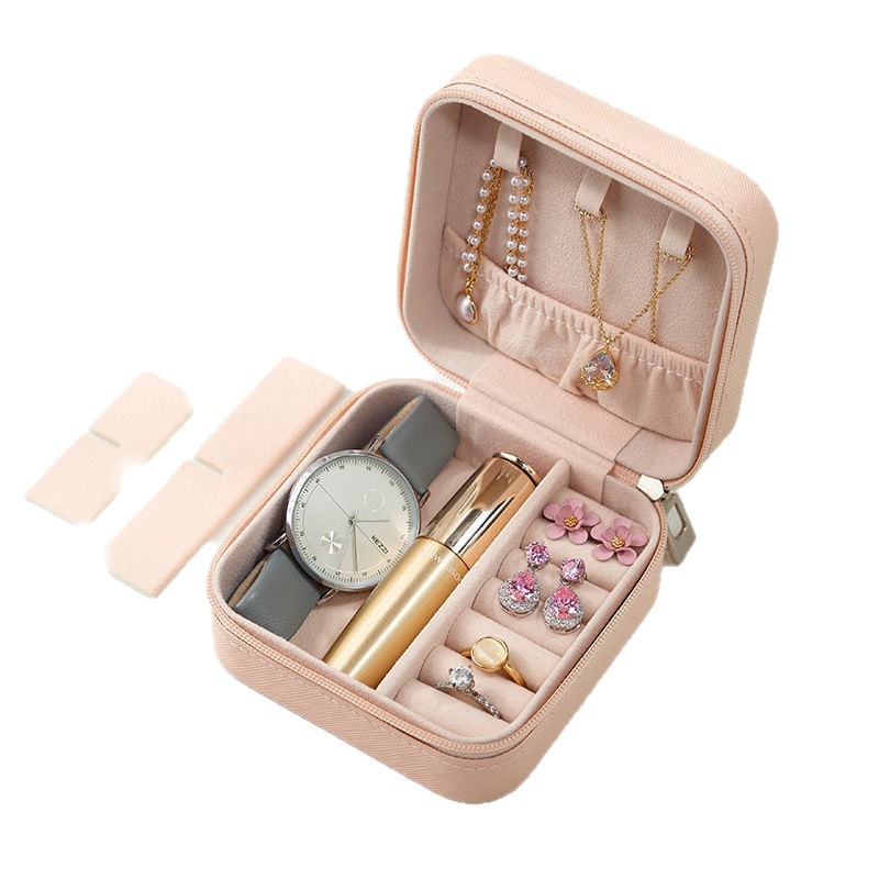 Portable jewelry box, mini zipper bag manufacturer, leather stud earrings, necklace and ring, exquisite storage jewelry box Item Picture
