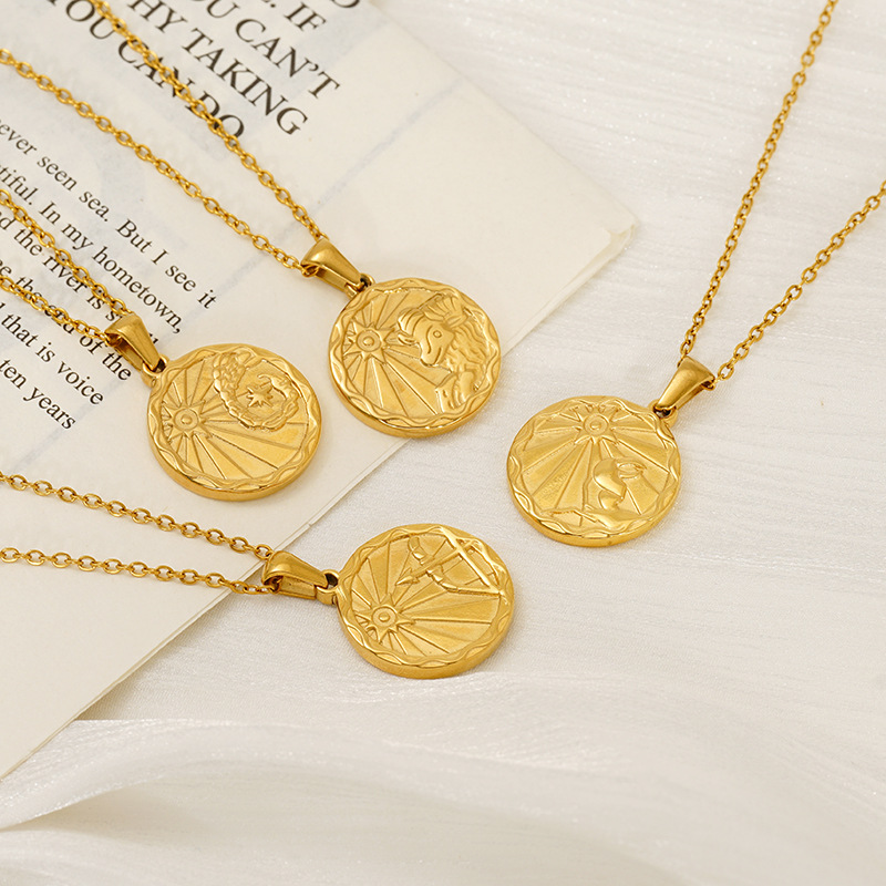 New stainless steel constellation pendant from Europe and America, 18k gold three-dimensional constellation pattern collarbone chain necklace for women Specification image