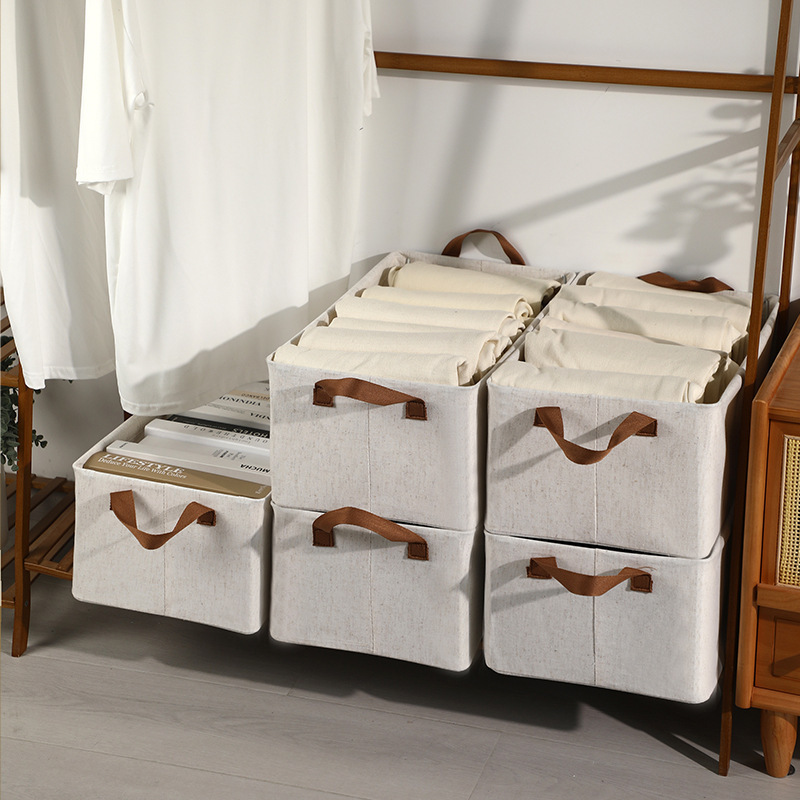 Wholesale Tianshan cotton and linen foldable storage baskets, hand-held storage boxes, fabric clothing storage and organization baskets, Douyin storage