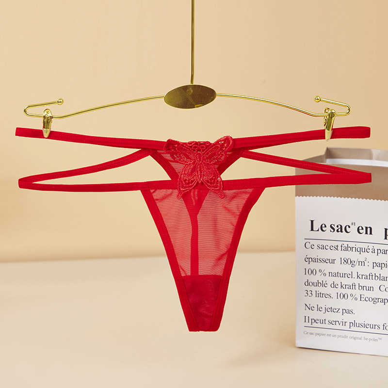 Women's T-shaped underwear with fashionable embroidered butterflies, sexy cutout and alluring soft mesh fabric. 17604 Specification image