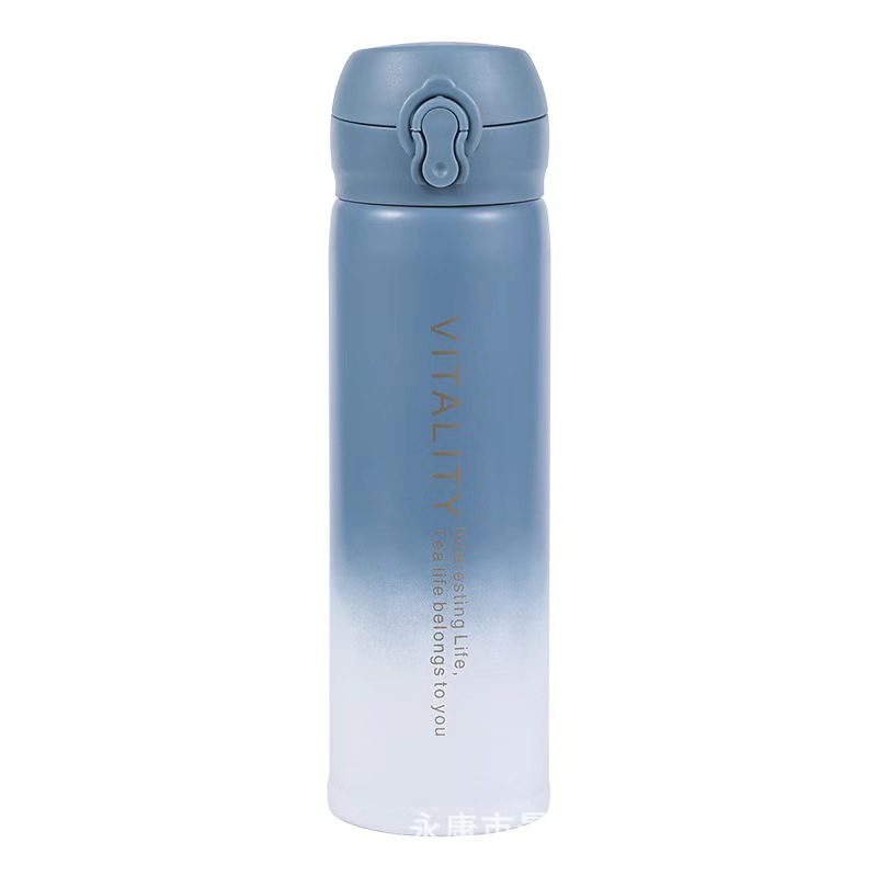 Bouncing insulated CUP, 304 stainless steel cup, men's and women's gradient color water cup, gift wholesale, engraved cup, blue and white gradient Item Picture