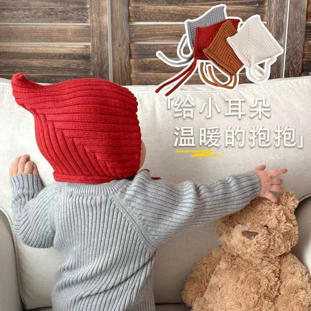 宝宝套头帽外出可爱超萌针织帽儿童百搭毛线尖尖帽婴儿保暖护耳帽产品图