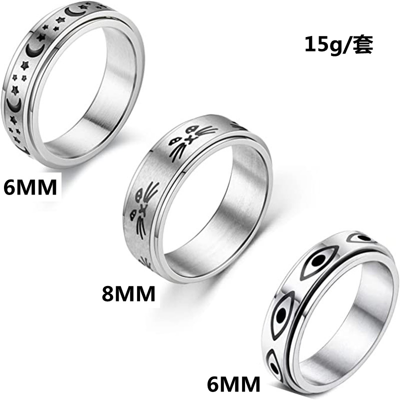 Amazon cross-border stainless steel pressure-reducing rotating star and Moon ring Titanium steel couple accessories Devil's Eye Ring