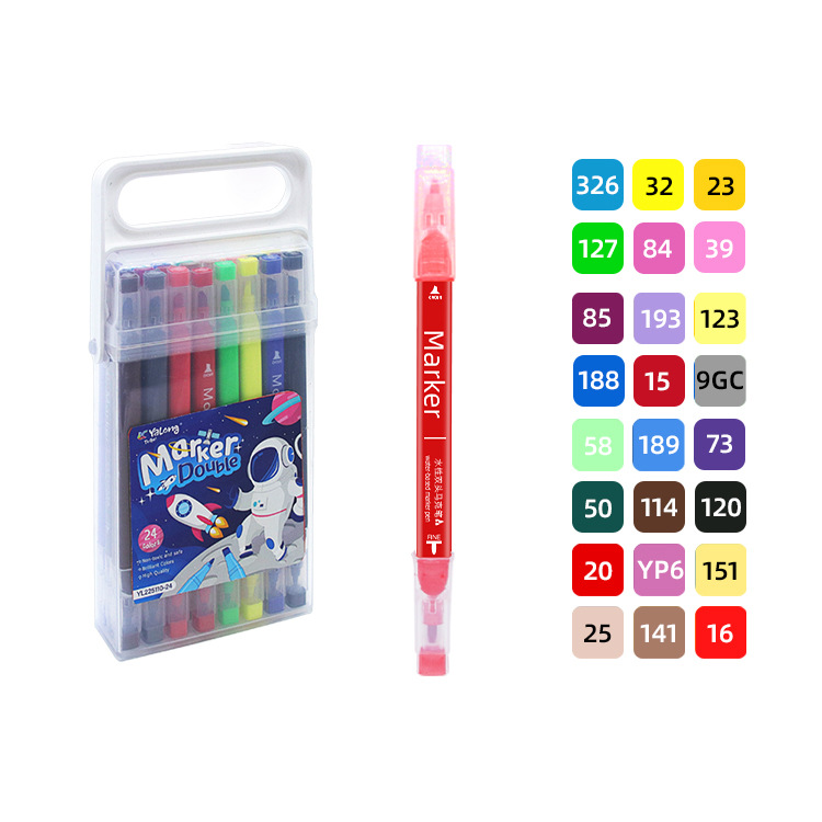 24-color non-toxic and washable marker pen square handle children's double-pointed marker pen set