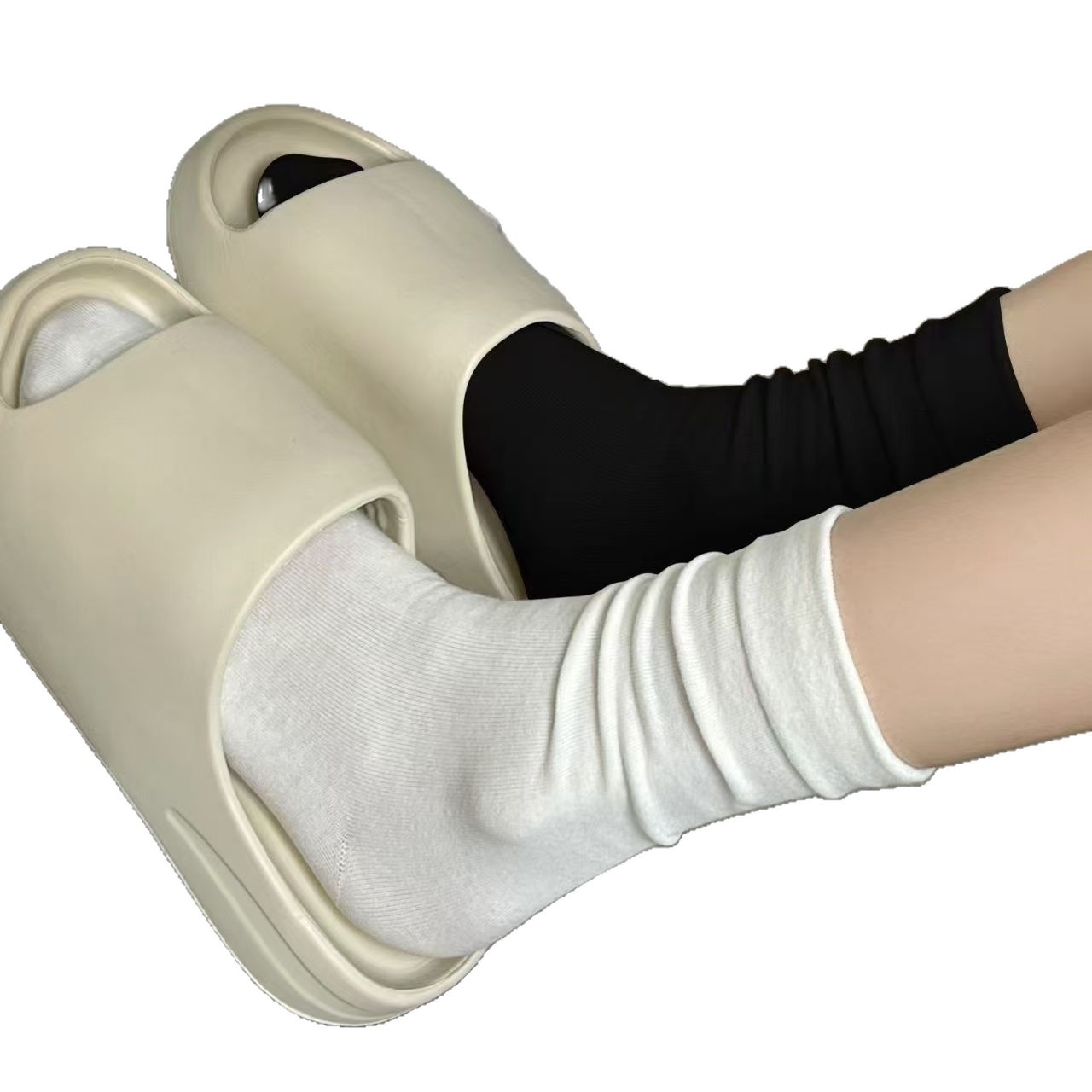 Women's spring and summer pure cotton mid-calf socks, boneless pile socks, anti-pilling solid color postpartum socks, non-legging-tight maternity socks Item Picture