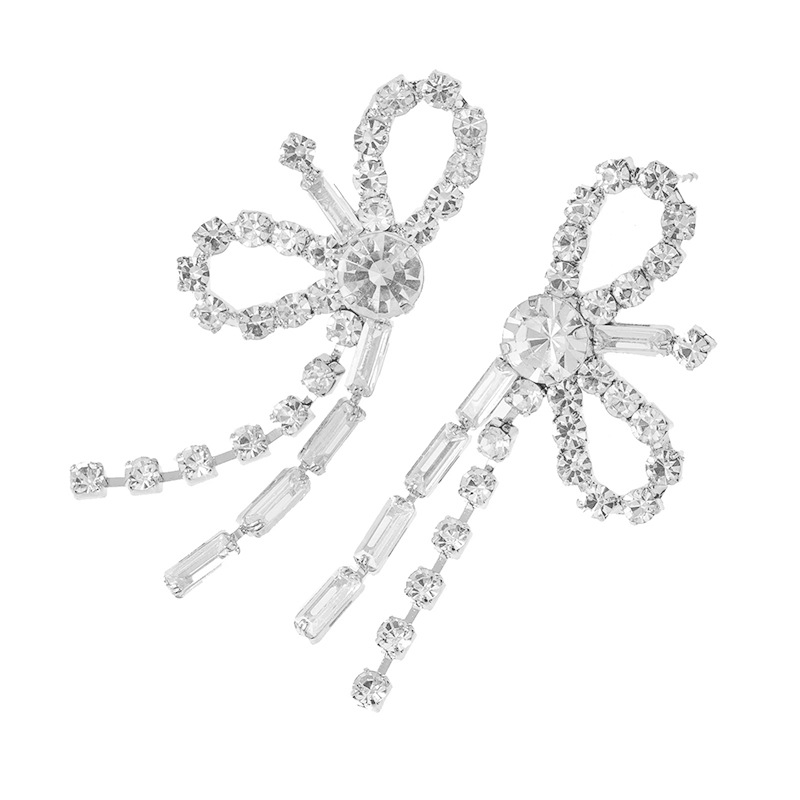 High-end and elegant bow zircon tassel earrings, European and American cross-border Korean style dress accessories, rhinestone earrings wholesale Application Scenario