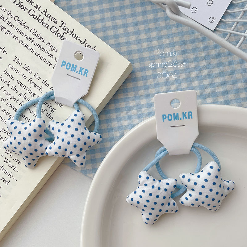 Nueva versión coreana simple azul atado punto de onda pentagrama anillo de pelo dulce traje de niño elástico cola de caballo cuerda de cabeza accesorios para el pelo Specification image