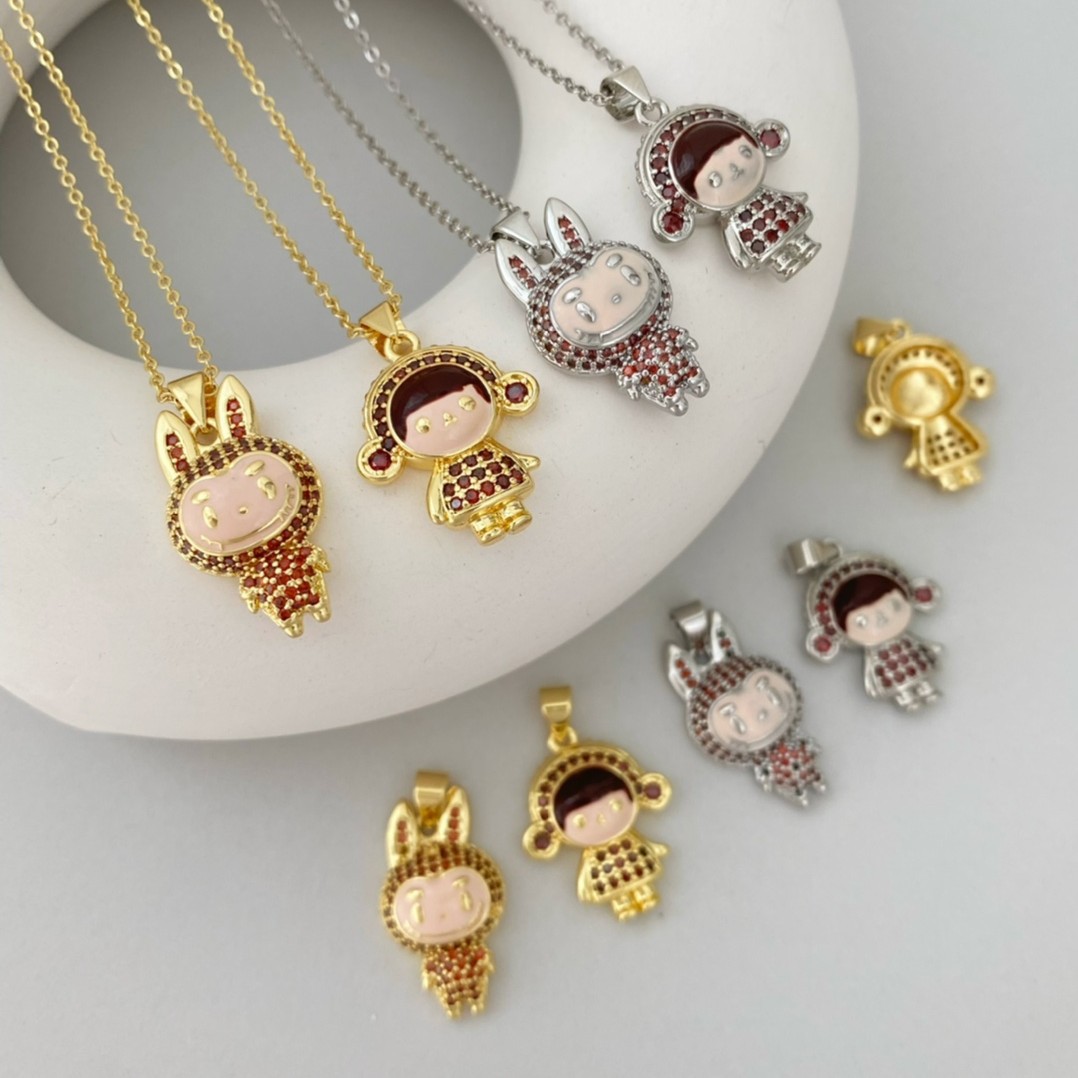 This necklace features a unique design of cartoon characters, hats, zircon couple necklaces, and a European and American personality rabbit girl collarbone chain Specification image