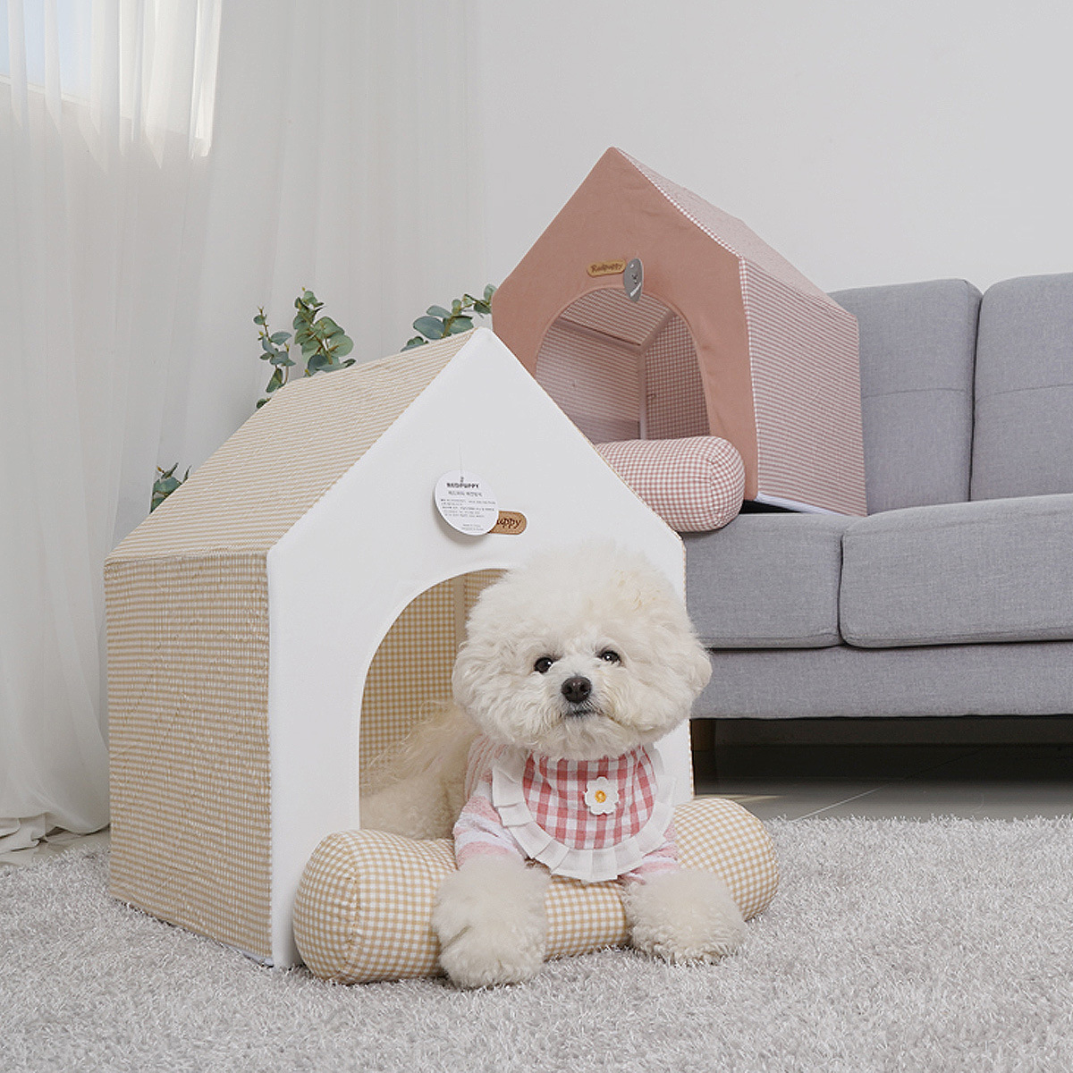 The checkered detachable dog house, suitable for all seasons, large space, breathable, teddy dog bed, fully enclosed pet tent