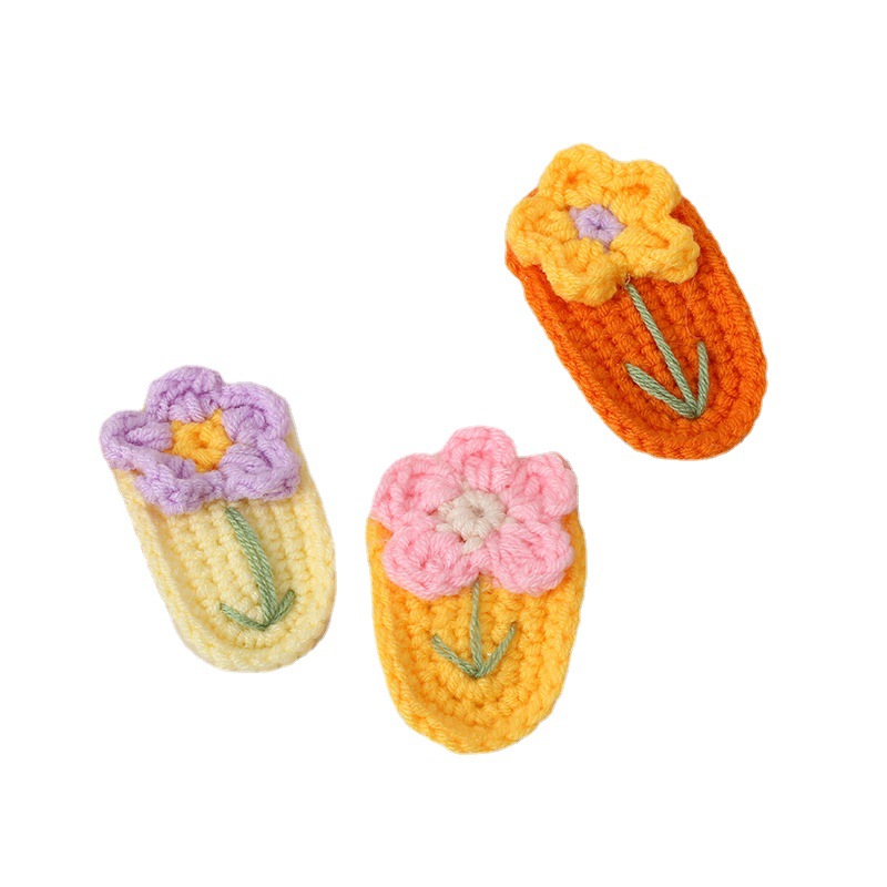 Diy一朵小花bb夹 夏日清新边夹可爱花朵毛线编织发夹头饰发饰女白底实物图