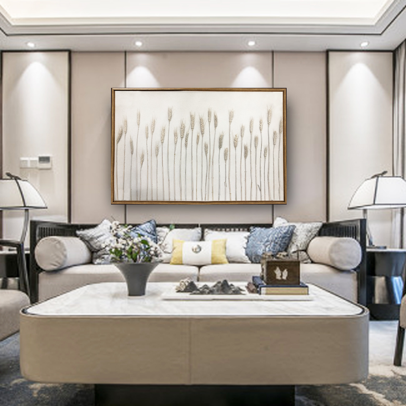 纯手工实物麦穗肌理砂岩工艺画立体家居酒店挂画壁挂异形特殊产品细节图