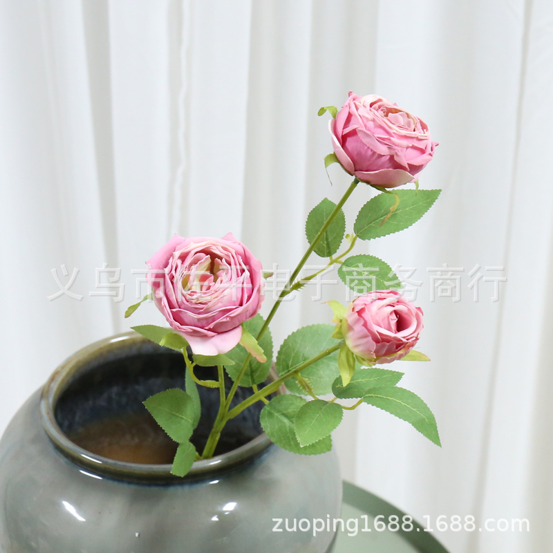 焦边玫瑰花火烤玫瑰仿真花高档客厅摆设家居装饰餐桌玄关摆件白底实物图