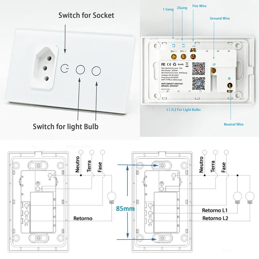 Smart graffiti Tuya Brazilian wall socket glass panel smart wireless control compatible with googleHome Specification image