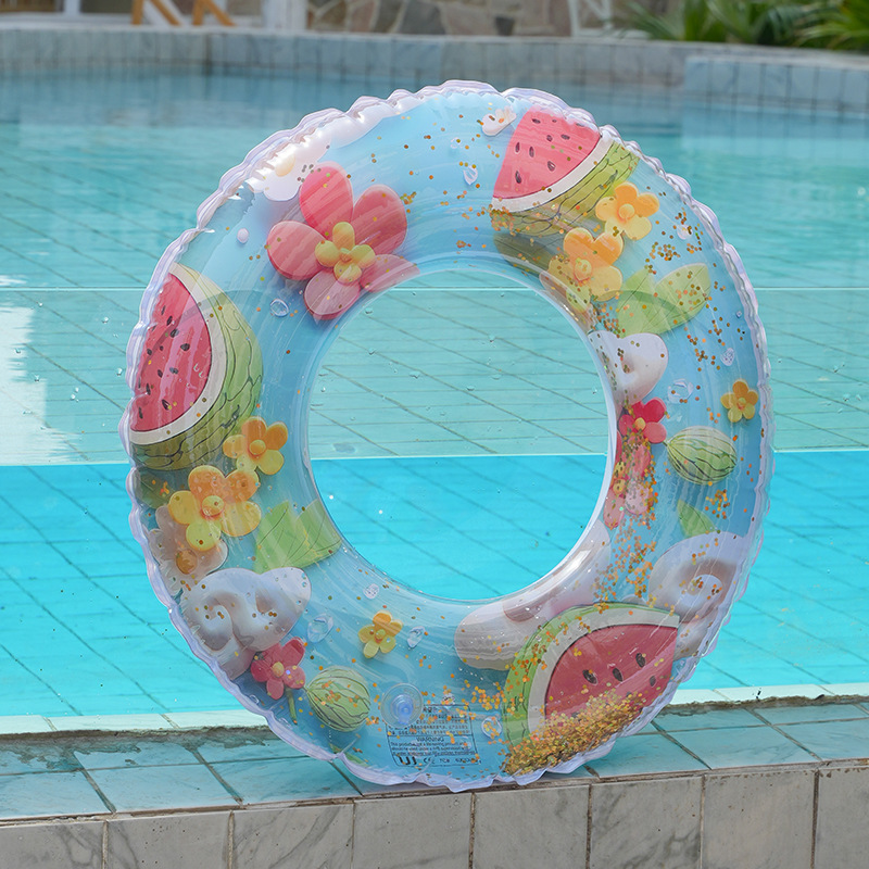 Wholesale of cross-border thickened transparent bright sheet swimming rings, children's cartoon with armpit rings, adult and adolescent inflatable swimming rings details Picture