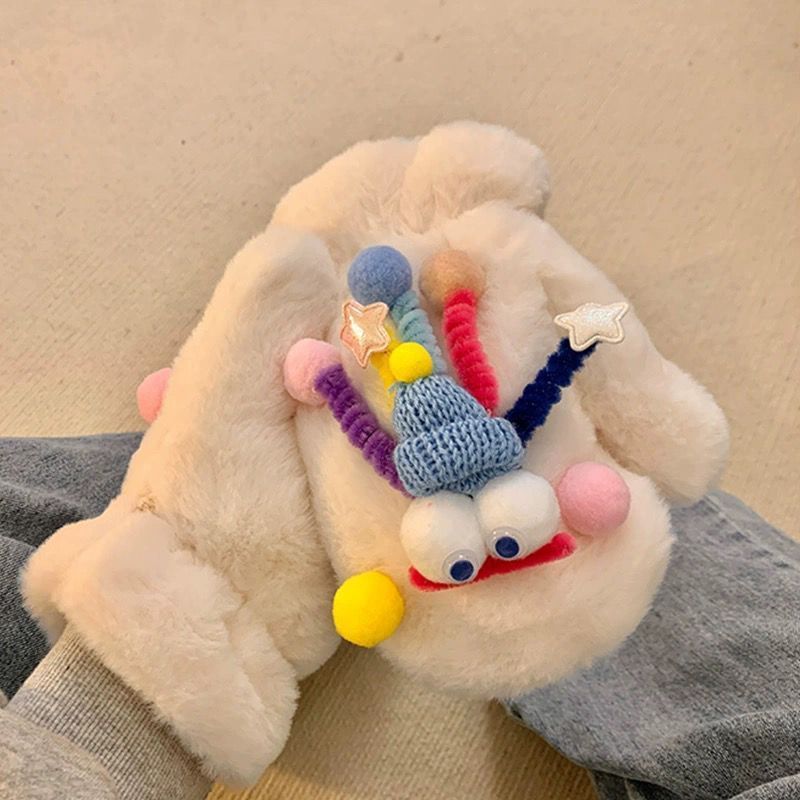 冬季可爱搞怪毛绒连指网红手套猫咪手套女保暖加厚防寒毛绒手套详情图3