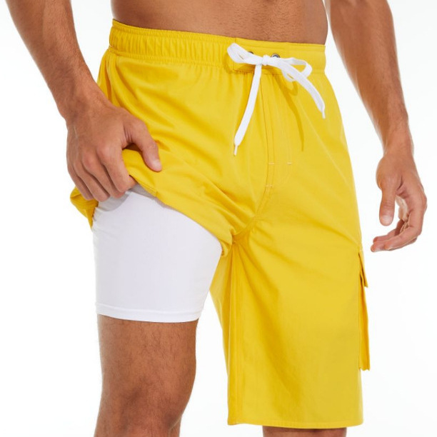 The 2024 summer new solid-color comfortable and casual mid-length outdoor beach shorts with side straps are a bestseller in Europe and America Item Picture