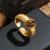 Maillard style high-end tiger's eye open ring, copper alloy real gold electroplated brushed process adjustable ring Application Scenario