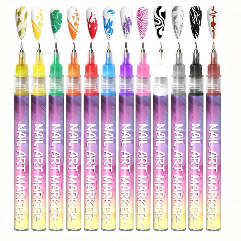 Cross-border DIY nail art painting pen is easy to use and convenient for DIY painting in various occasions. It is a multi-color nail art outlining and pulling pen details Picture
