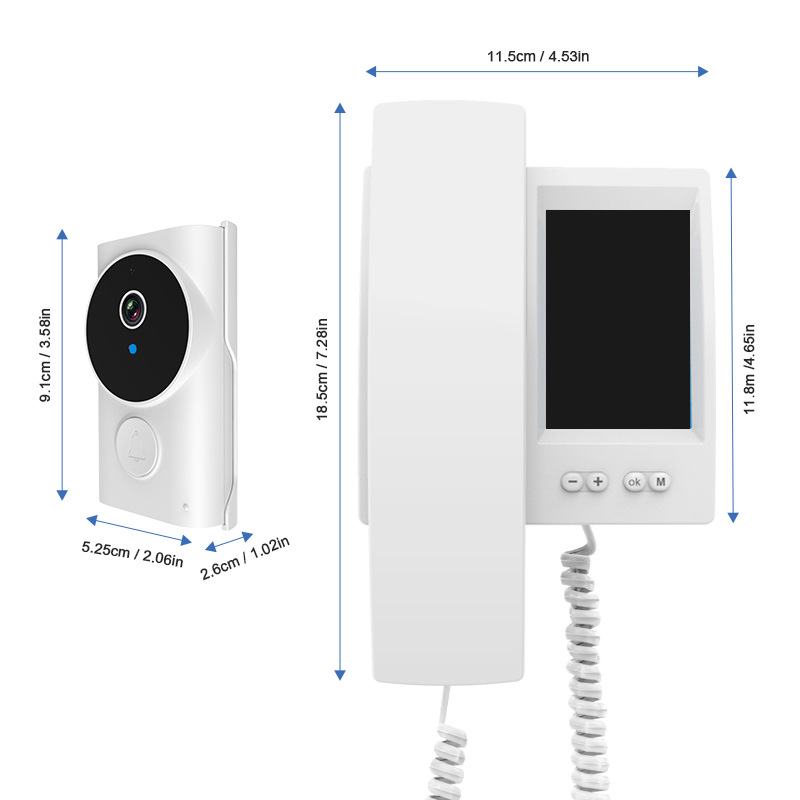 Wifi-free home wireless video doorbell intercom monitoring, WiFi-free smart doorbell with display screen for remote communication Item Picture