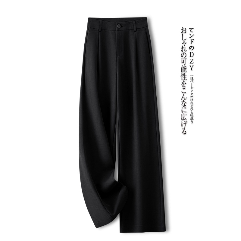 Grey wide-leg pants for women Spring/Autumn 2025 new high-waisted, slimming, loose, petite suit straight-leg trousers details Picture