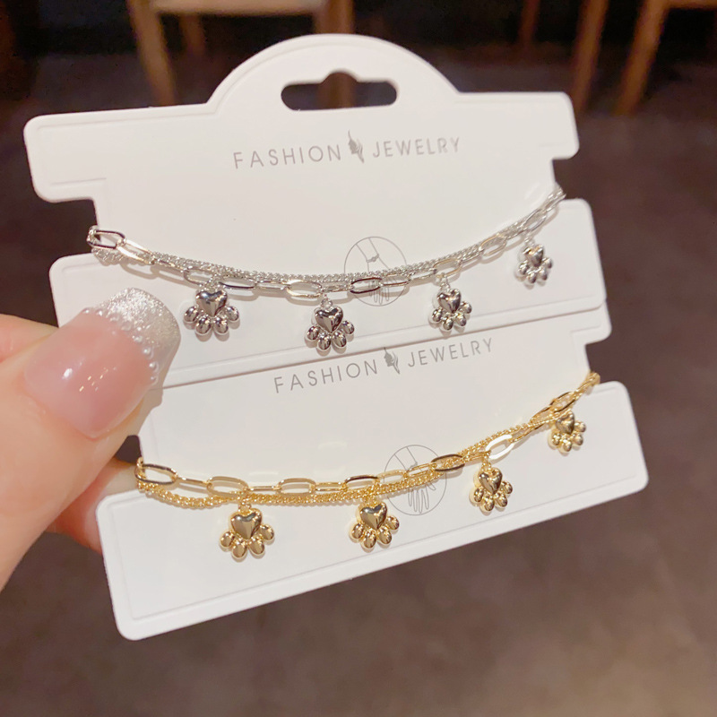 Personalidad europea y americana moda transfronteriza de doble capa de metal pulsera de garra de gato mujer de lujo ligero sensación de diseño versátil decoración de la mano al por mayor