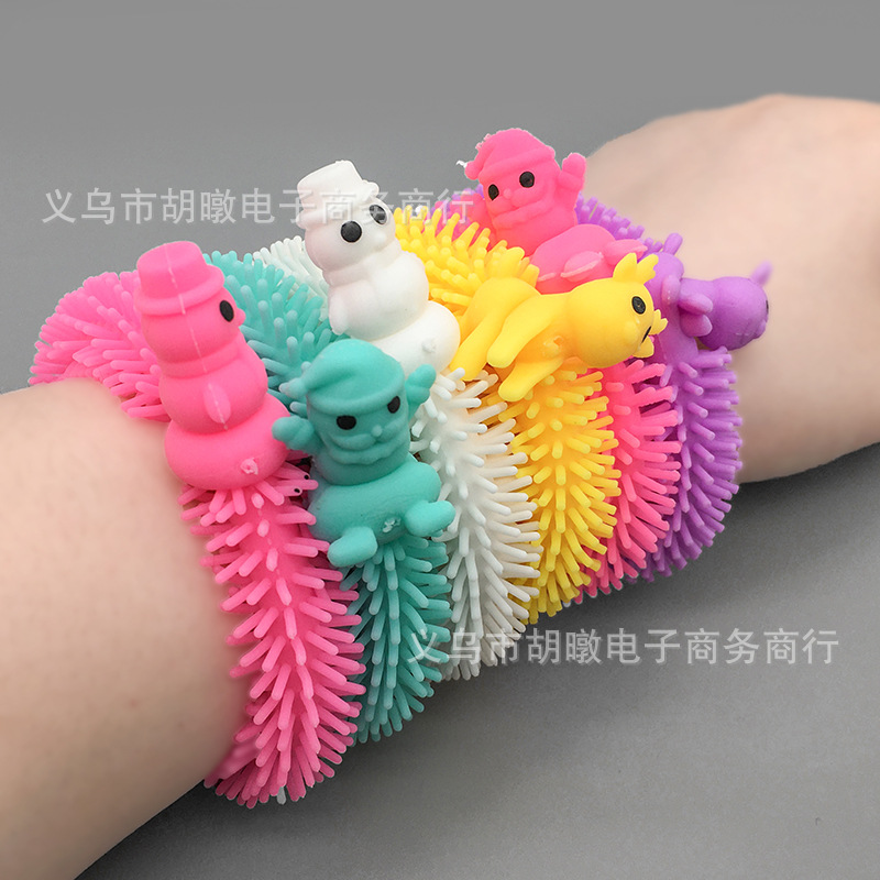 圣诞老人拉拉乐卡通儿童手环雪萌宠动物TPR软胶发泄解压面条玩具