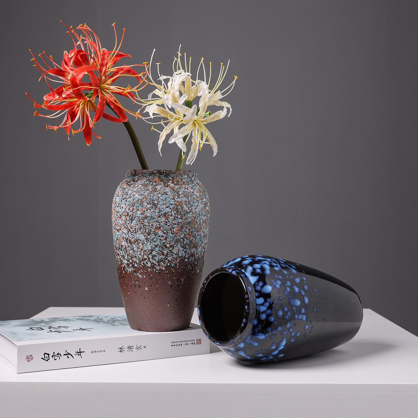 2025 Chinese-style high-end retro ceramic vase, hotel, home, living room, entrance hall flower arrangement decoration piece, hole-free hydroponic flower vase details Picture