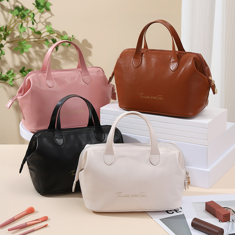 New handbag, fashionable PU storage bag, French storage bag, high appearance level for travel, large-capacity cosmetics and toiletry bag
