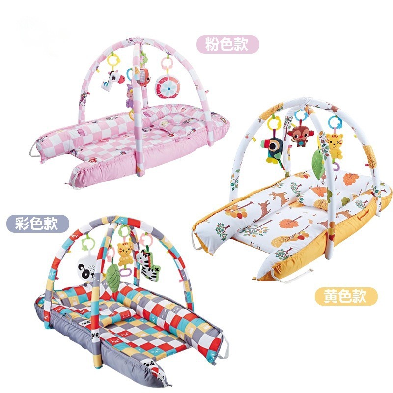 Cross-border four-in-one baby crawling mat, new baby bed in bed, play blanket, fitness frame, early education bell with music, baby bed Cross-border four-in-one baby crawling mat, new baby bed in bed, play blanket, fitness frame, early education bell with music, baby bed