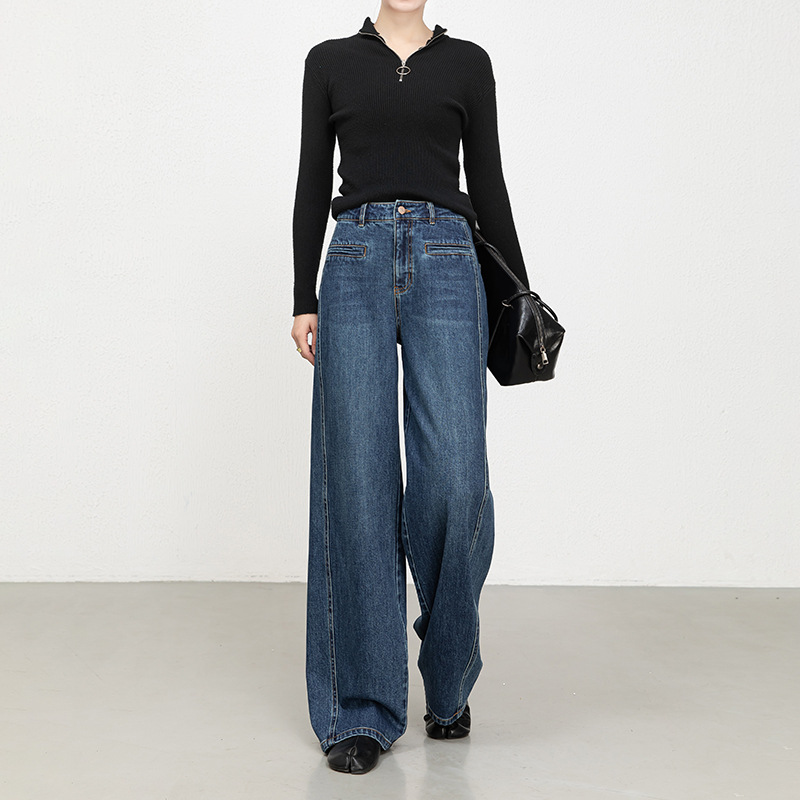 如果2026年春季新款韩版宽松牛仔裤女高腰百搭丹宁阔腿拖地裤8193